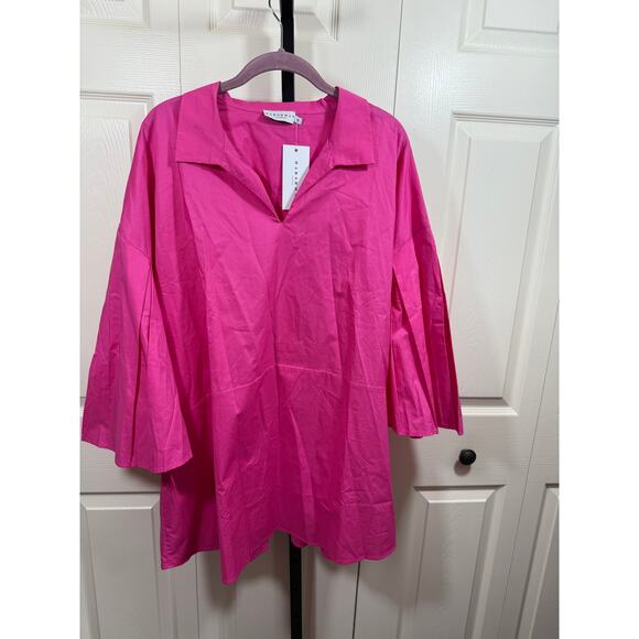 Harshman Sz 1X Maureen Tunic Cotton‎ Poplin Top in Fuchsia Quiet Luxury NEW! - Picture 2 of 7